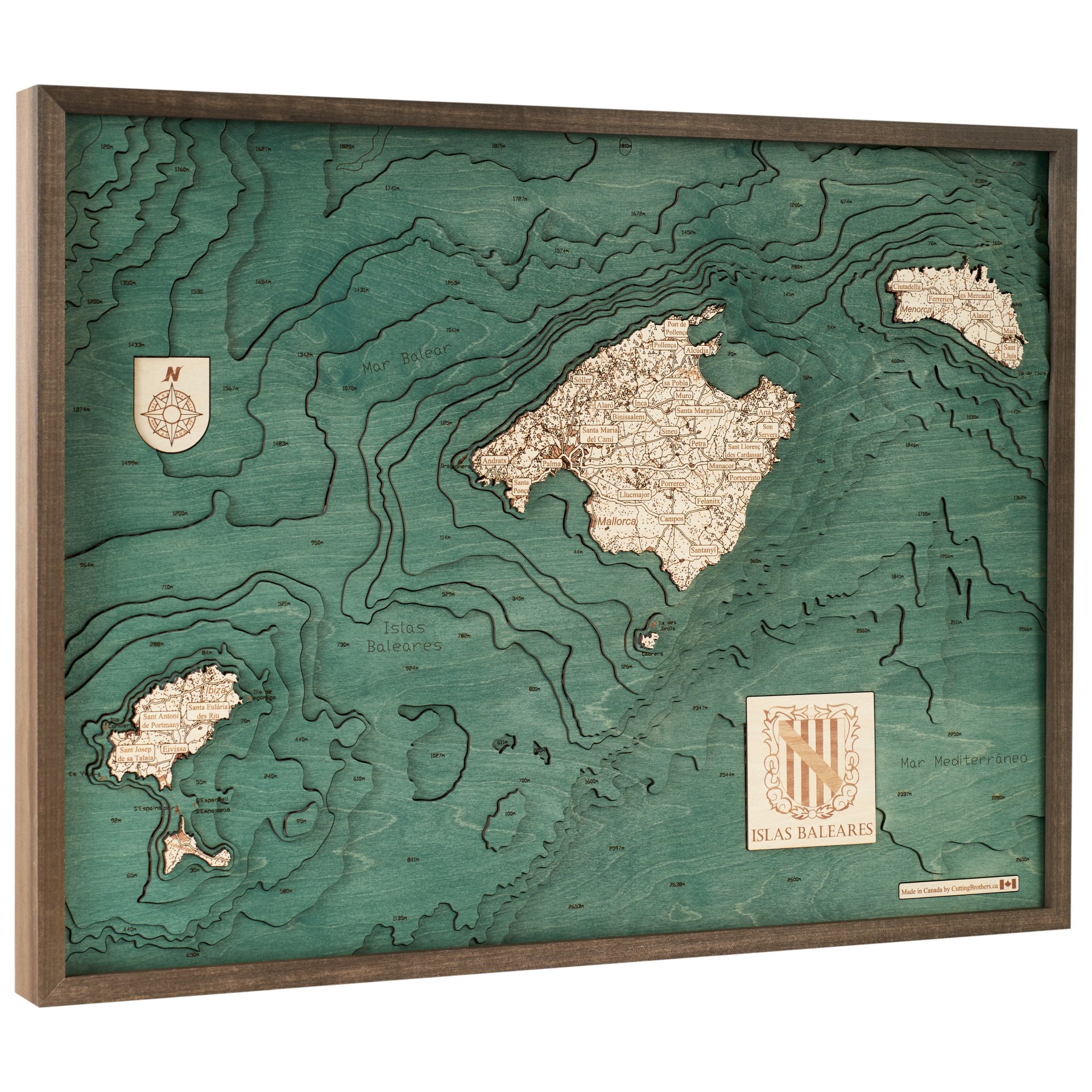 Cutting Brothers 3D Holz-Wandkarte Balearen 81x61 cm