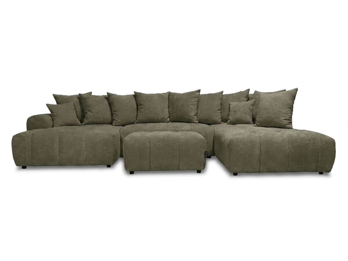 Bobochic Roxelane Wohnlandschaft mit Pouf Bouclé-Stoff Grün Ecke links