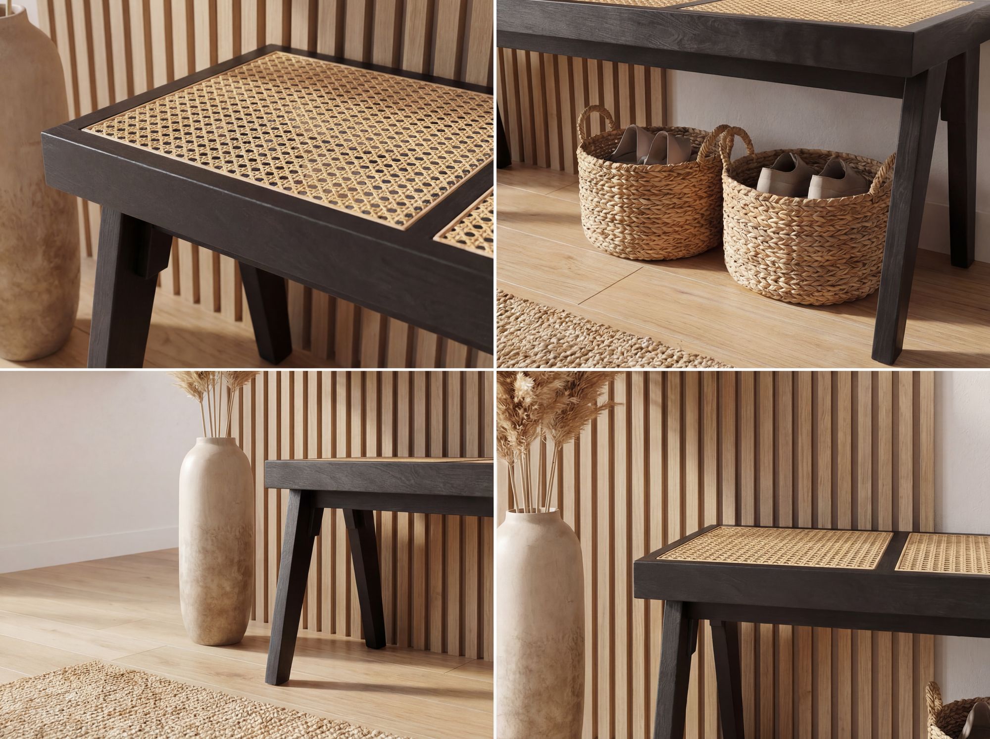 Sitzbank Hagavik Rattan Schwarz 120 × 38 × 48 cm