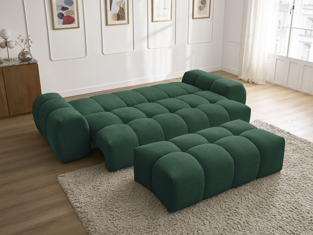 Bobochic Everest Schlafsofa 3-Sitzer mit Bettkasten und Pouf, 2 Kissen Strukturstoff Grün