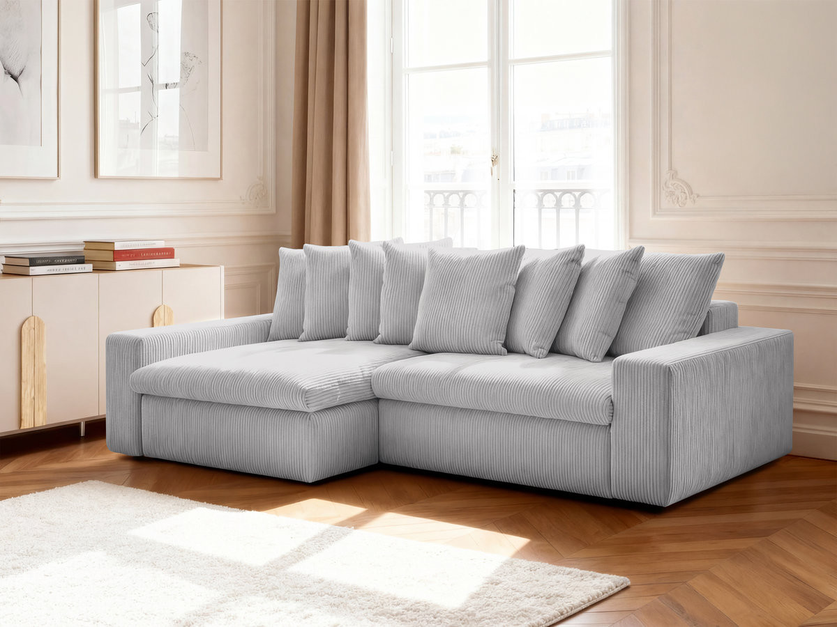 Bobochic Enore Ecksofa 330 × 157 cm Cordsamt Hellgrau Ecke links