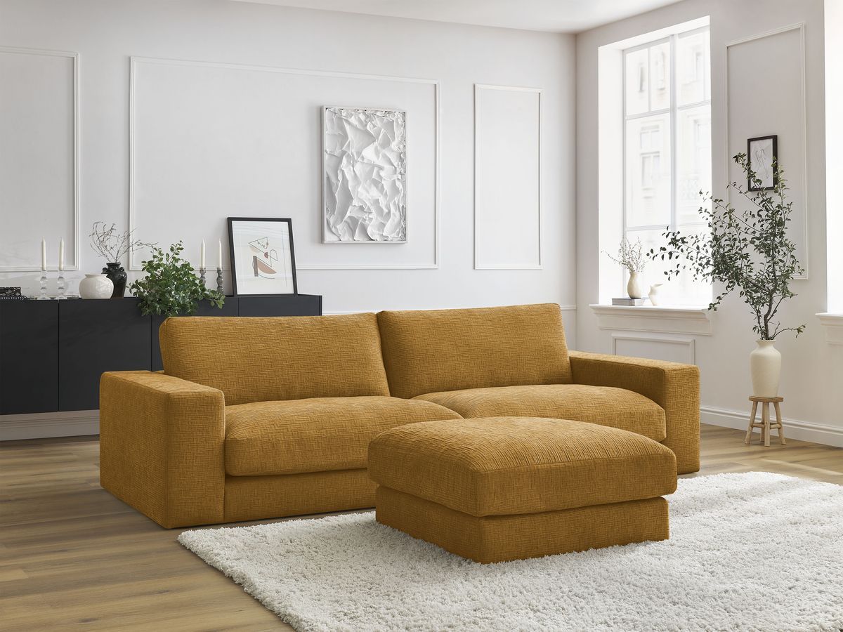 Bobochic Leonard Sofa 4-Sitzer mit Pouf 234 × 109 cm Strukturstoff Gelb