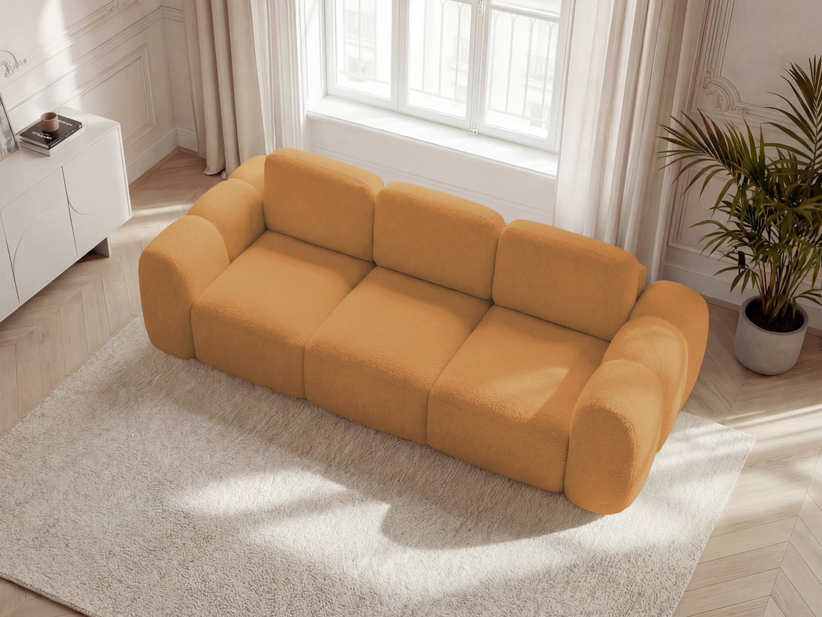Bobochic Montaigne Schlafsofa 3-Sitzer mit Bettkasten Bouclé-Stoff Gelb