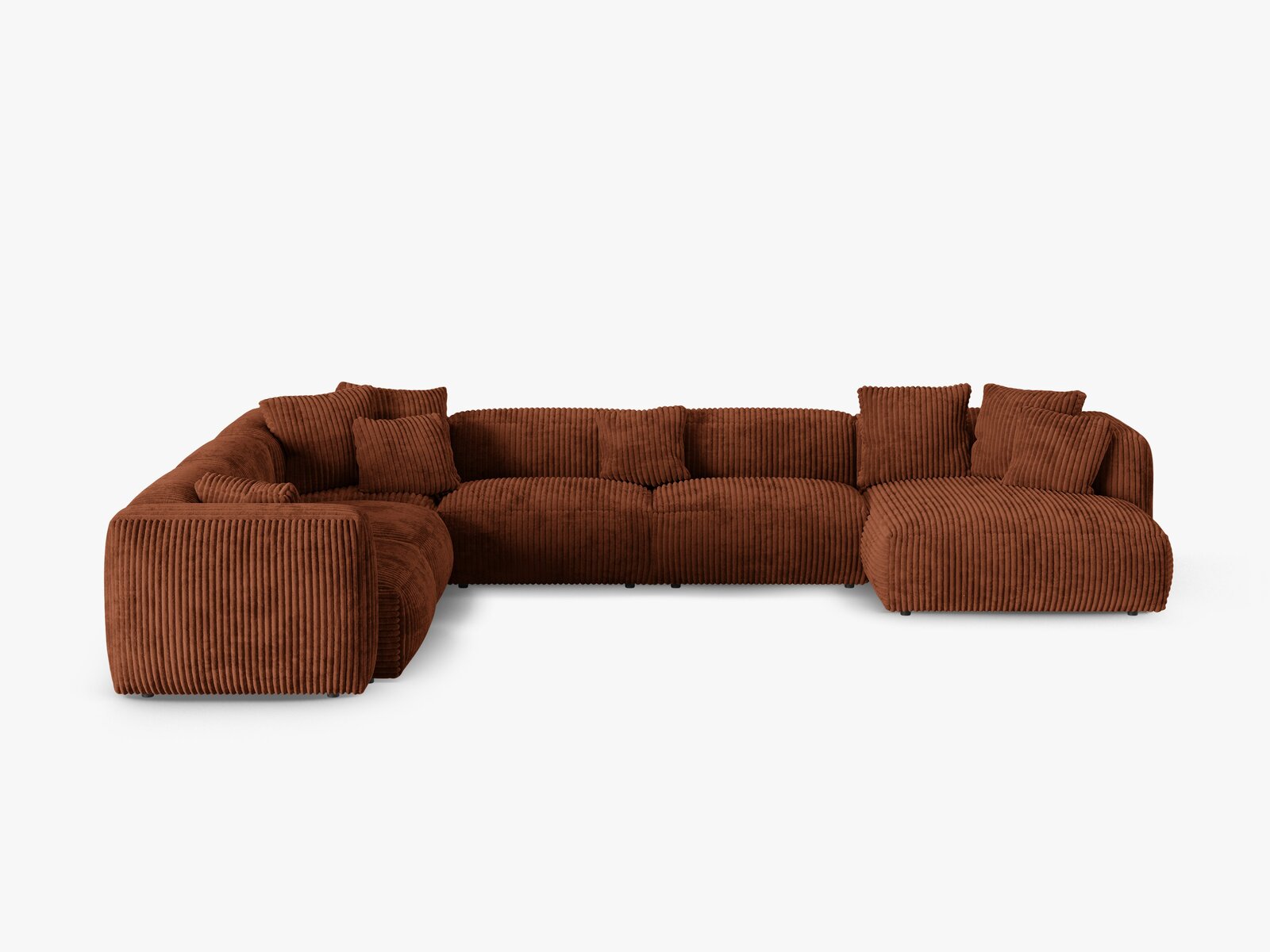 Micadoni modulares Ecksofa XL Martina 6-Sitzer 90cm Sitztiefe Links Kord Tilia Ziegel