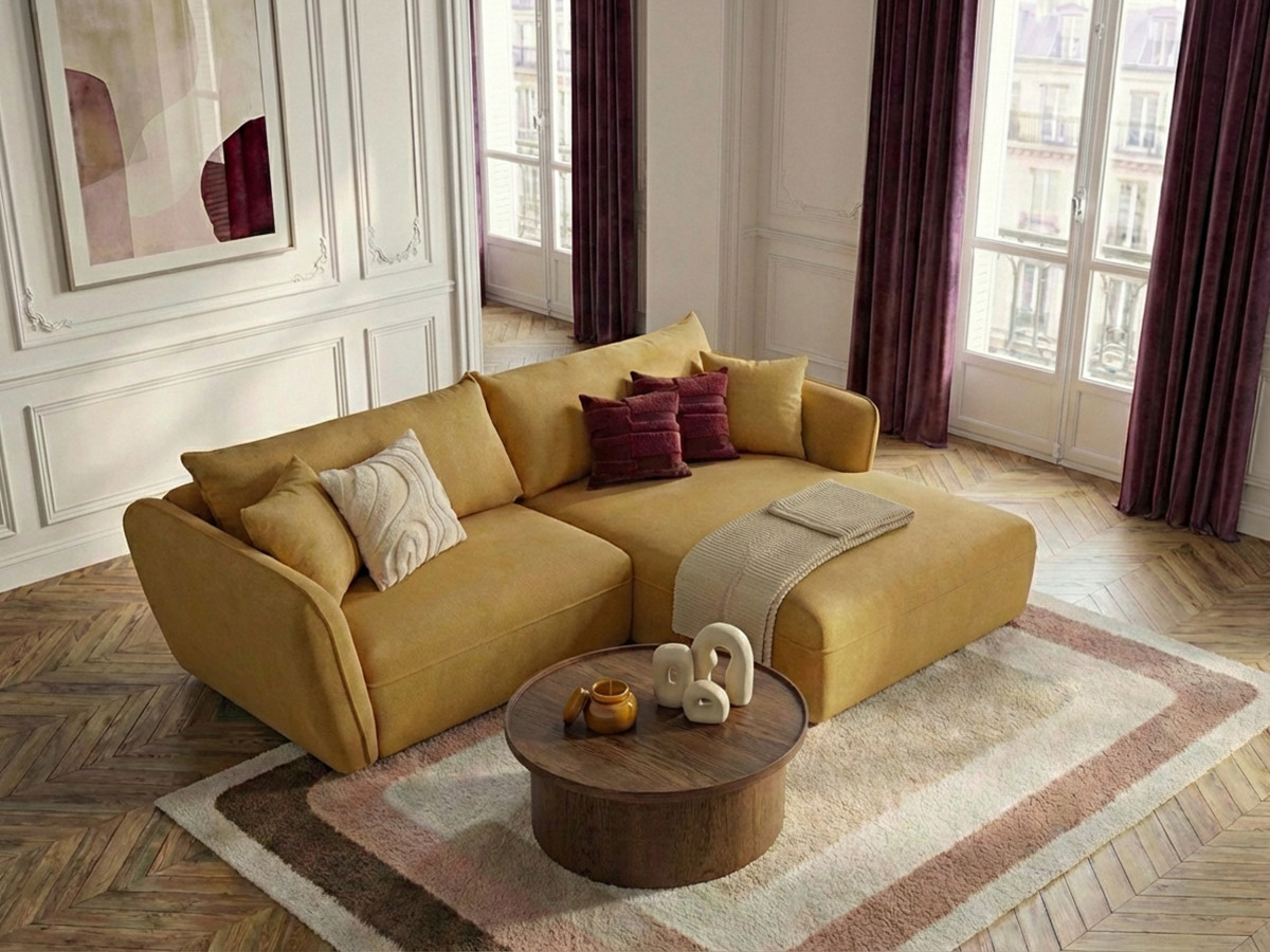 Bobochic Luigi Ecksofa Strukturstoff Gelb Ecke rechts