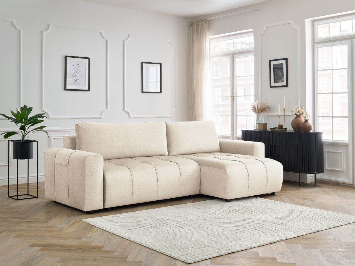 Bobochic Arsene Ecksofa mit Schlaffunktion und Bettkasten 288 × 148 cm Samt Beige