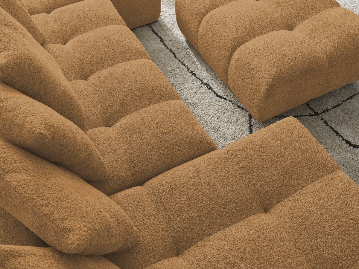 Bobochic Anakin Wohnlandschaft mit Pouf, 10 Kissen Bouclé-Stoff Gelb