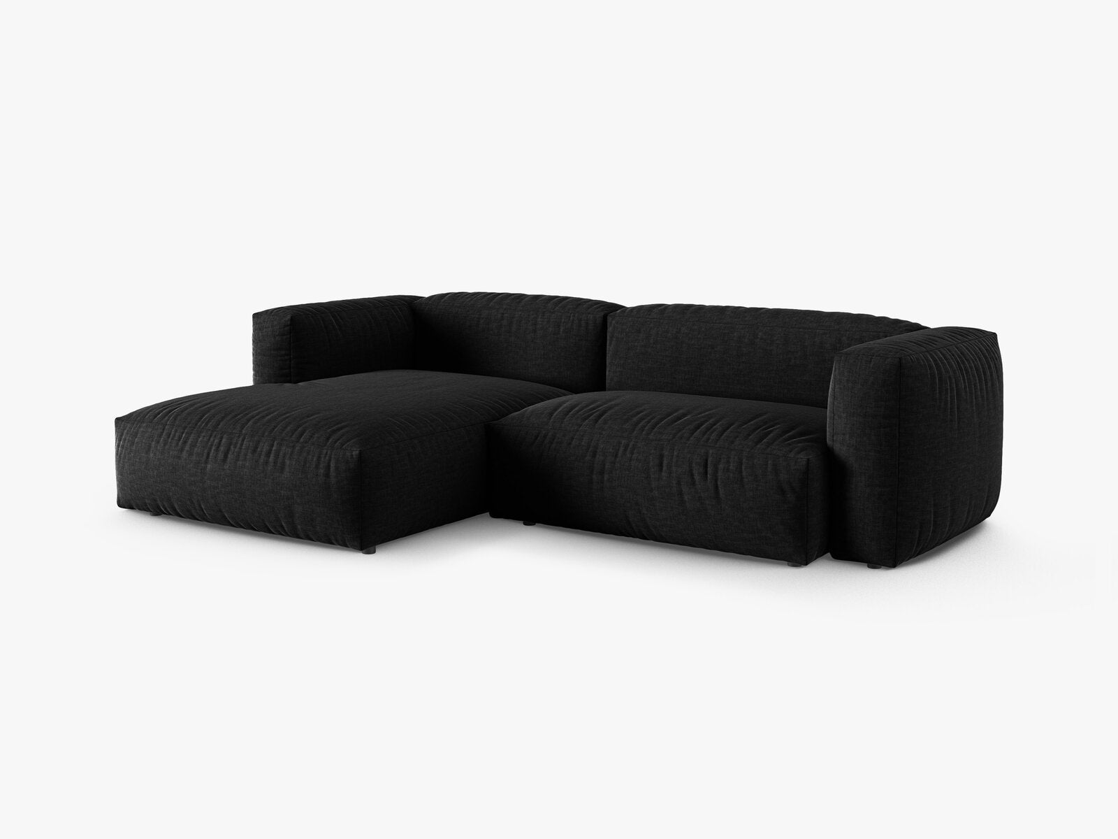 Micadoni Ecksofa Martina 2-Sitzer 90cm Sitztiefe Links Strukturierter Stoff Boston Schwarz