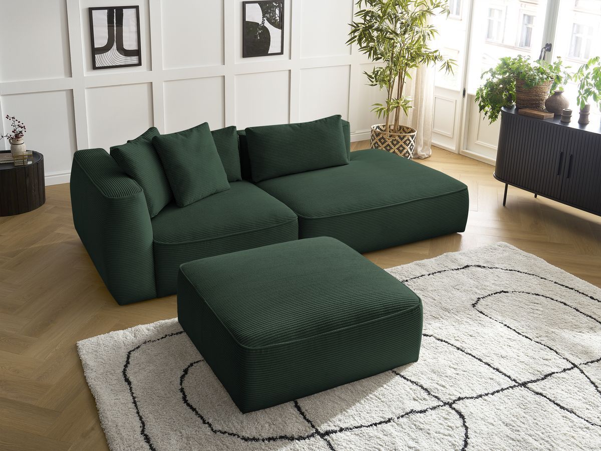 Bobochic Leopold Sofa 4-Sitzer mit Pouf Cordsamt Dunkelgrün Armlehne links