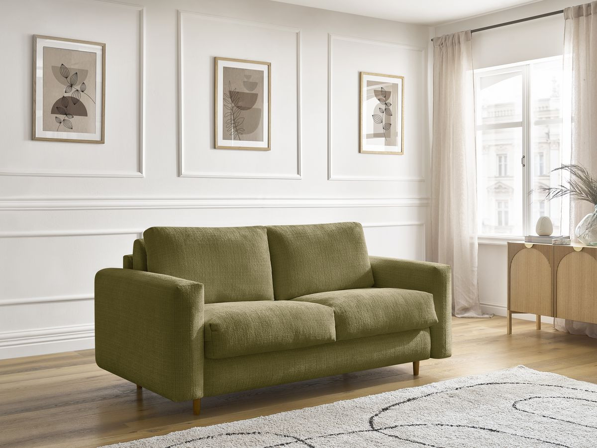 Bobochic Cocoone Schlafsofa 3-Sitzer Strukturstoff Grün, Liegefläche 160 × 200 cm