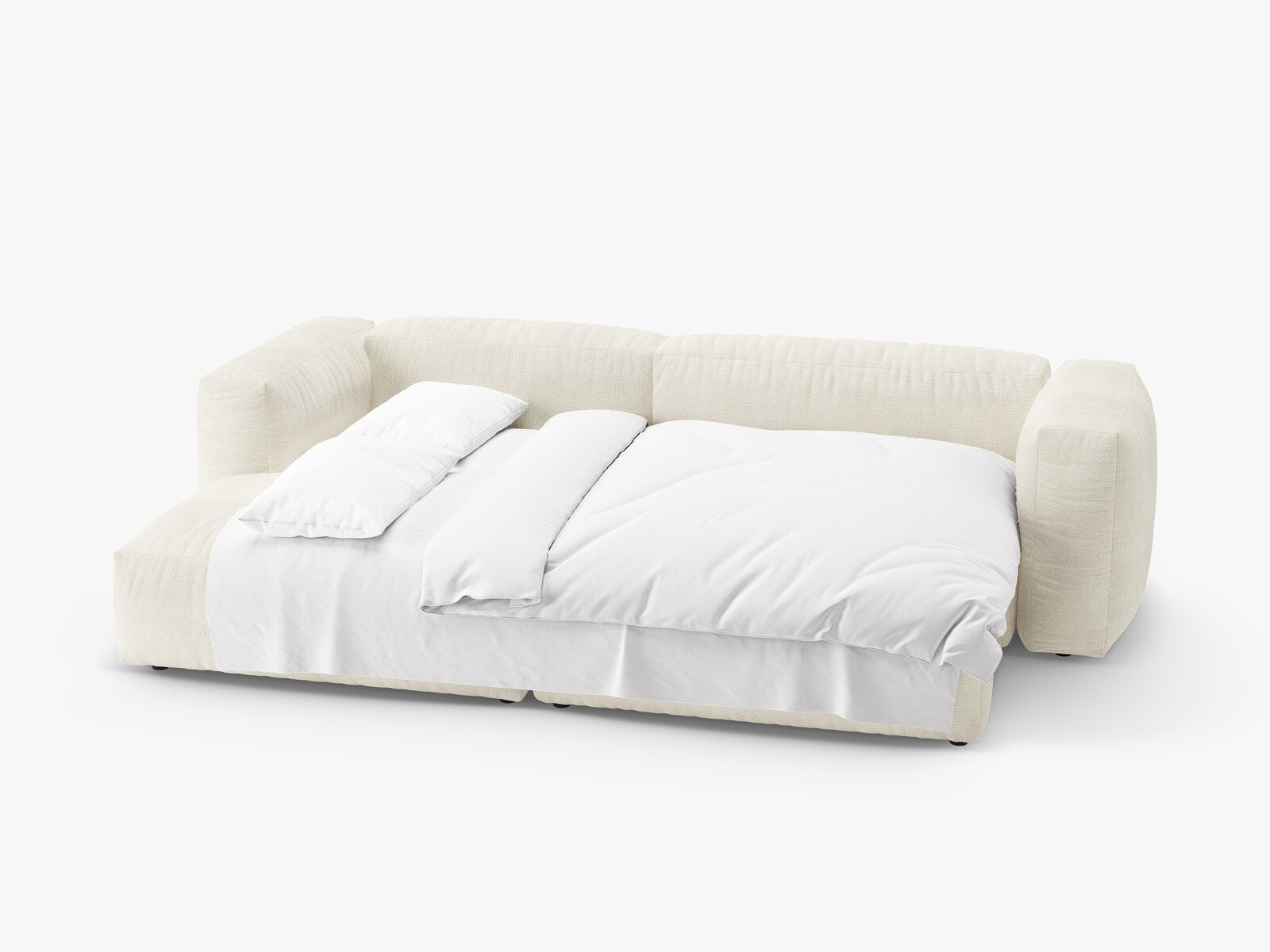 Micadoni Martina Ecksofa 4-Sitzer mit Schlaffunktion Links Boucle Monet Elfenbein