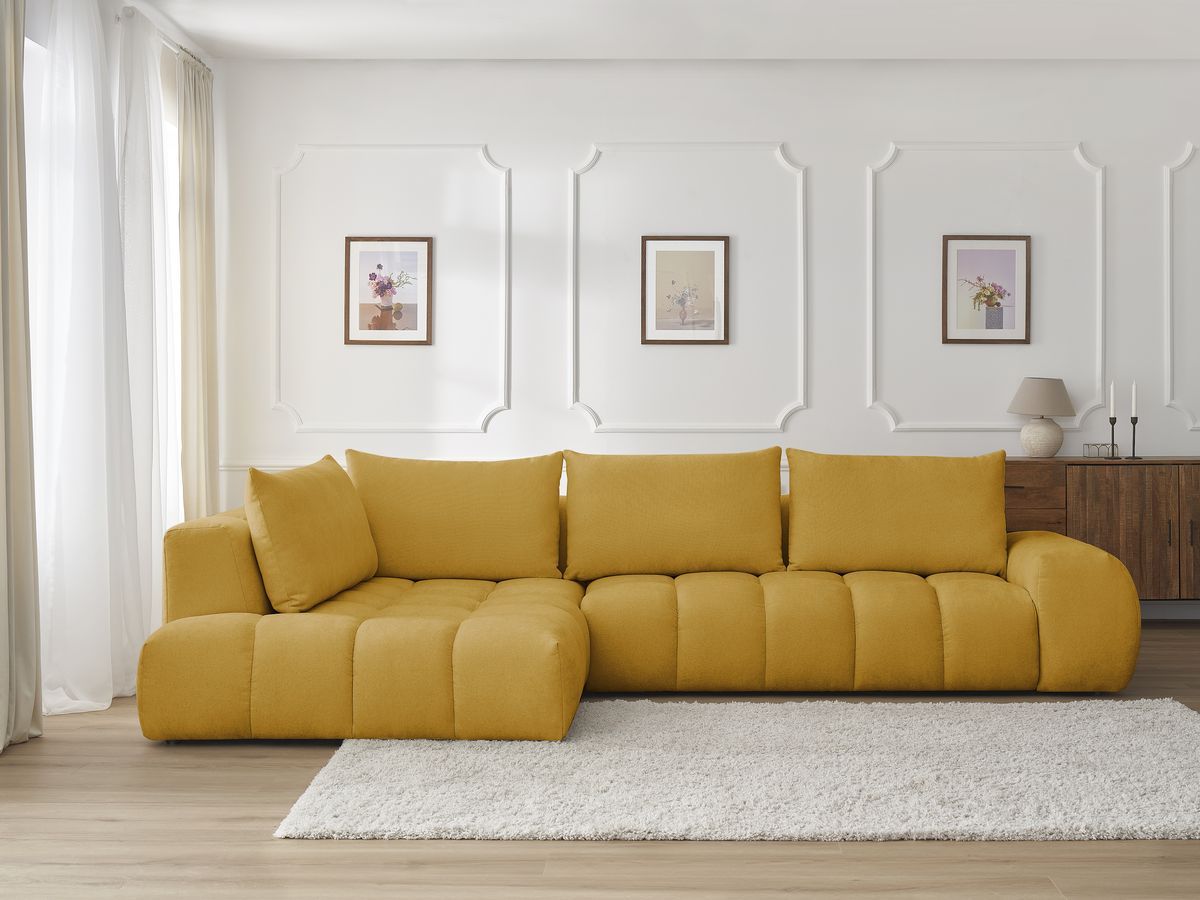 Bobochic Everest Ecksofa, 4 Kissen Strukturstoff Gelb Ecke links
