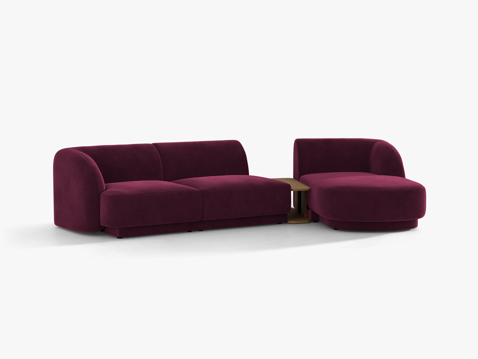 Micadoni Modulares Sofa Miley mit Recamiere 3-Sitzer Rechts Samt Venus Burgunder
