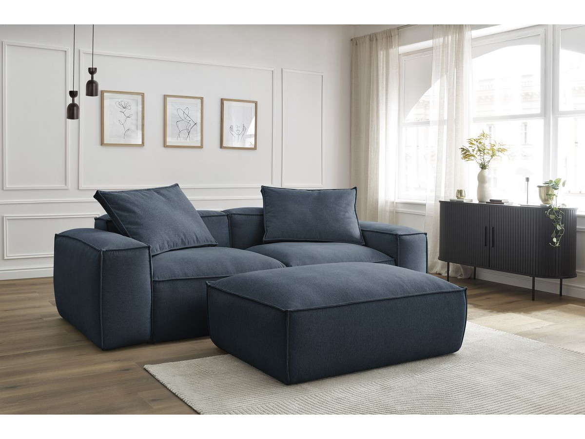 Bobochic Boheme Sofa 4-Sitzer mit Pouf Melange-Stoff Dunkelblau
