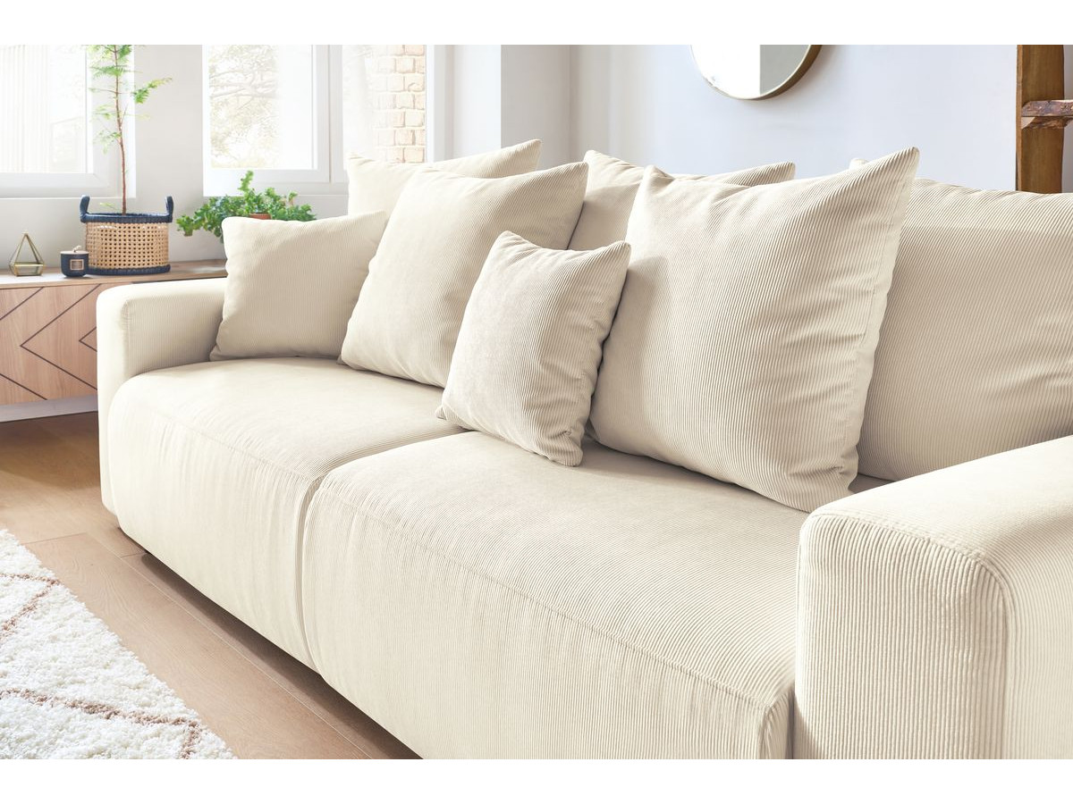 Bobochic Envy Schlafsofa 3-Sitzer mit Bettkasten und Pouf Cordsamt Beige