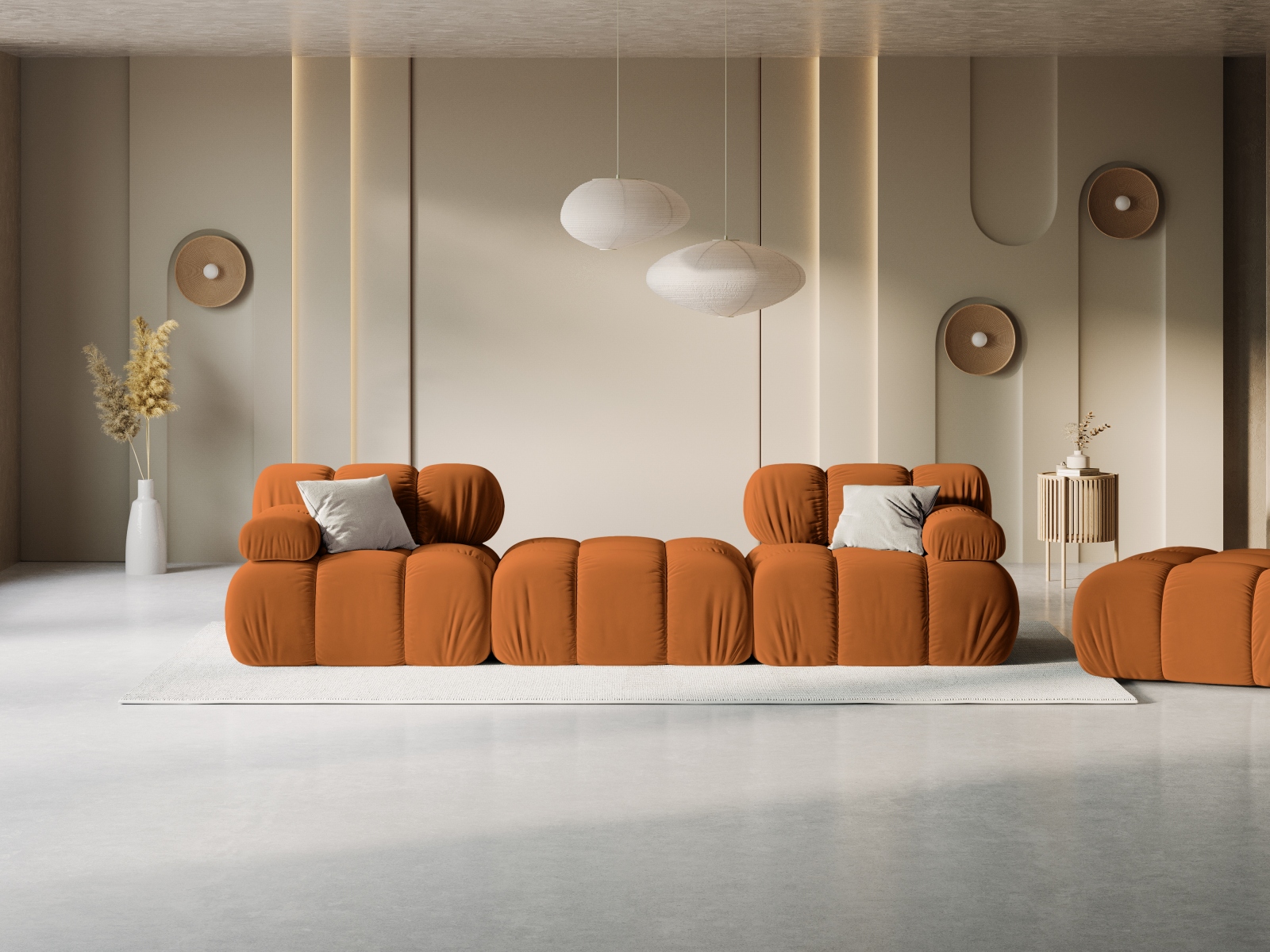 Micadoni Modulares Sofa Bellis 3-Sitzer mit flachem Modul Samt Bluvel Terrakotta