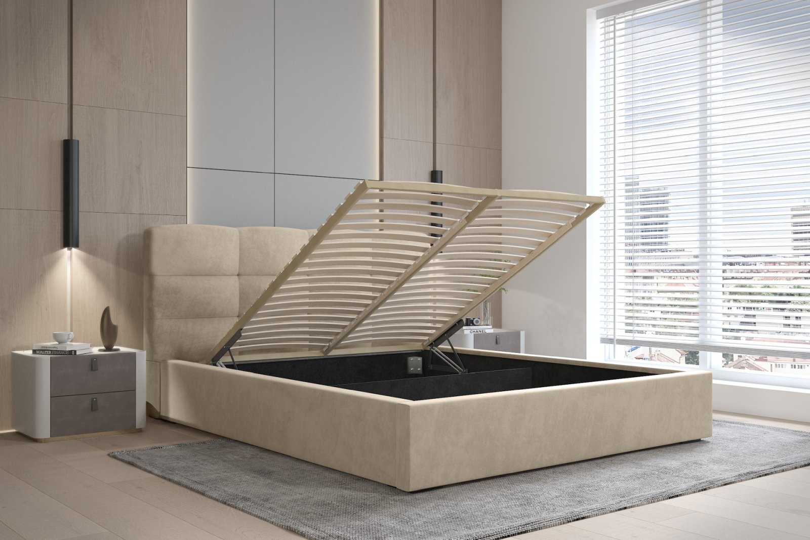 Polsterbett Navo Samtstoff 180x200 mit Holzrahmen Macau Sand