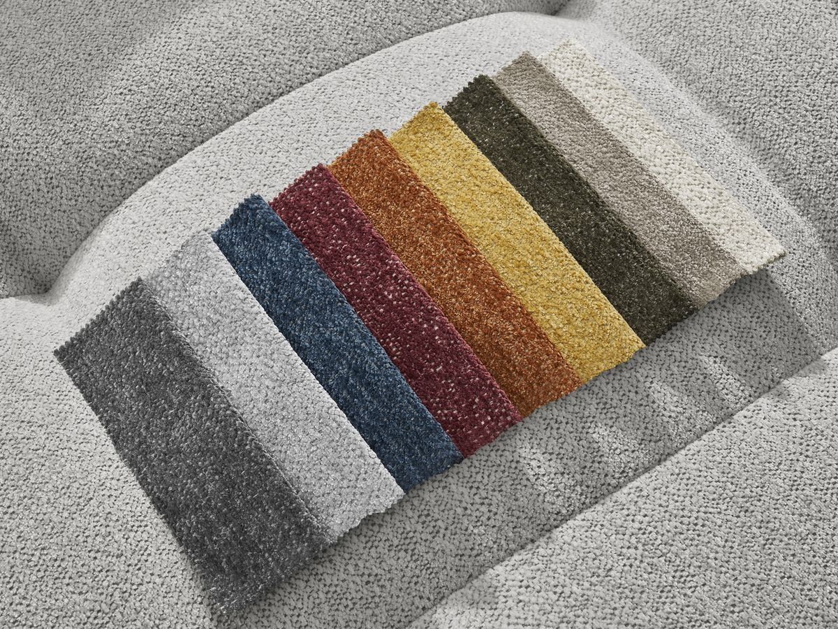 Bobochic Roxelane Ecksofa mit Schlaffunktion und Bettkasten und Pouf 258 × 150 cm Melange-Stoff Hellgrau Ecke links