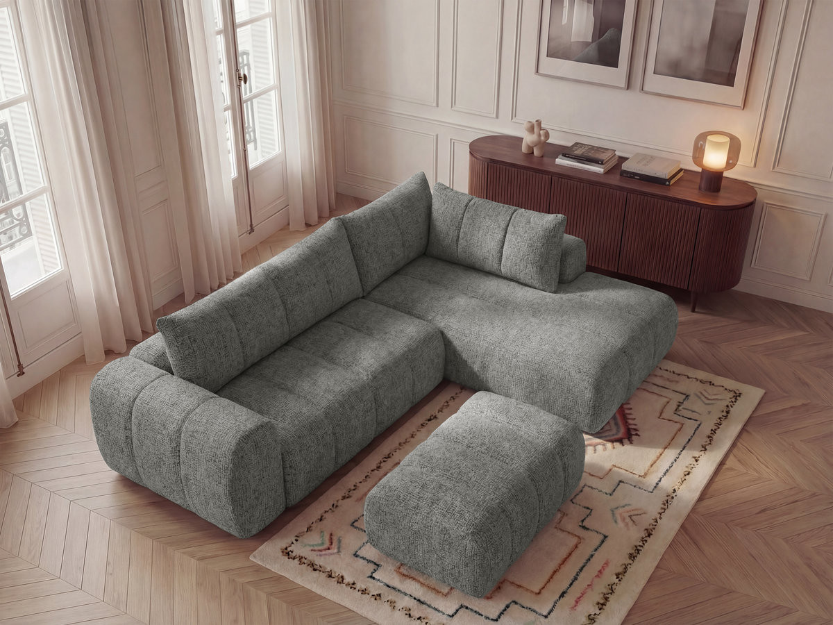 Bobochic Nesty Ecksofa in L-Form, 256 cm, mit Pouf Melange-Stoff Dunkelgrau Ecke rechts
