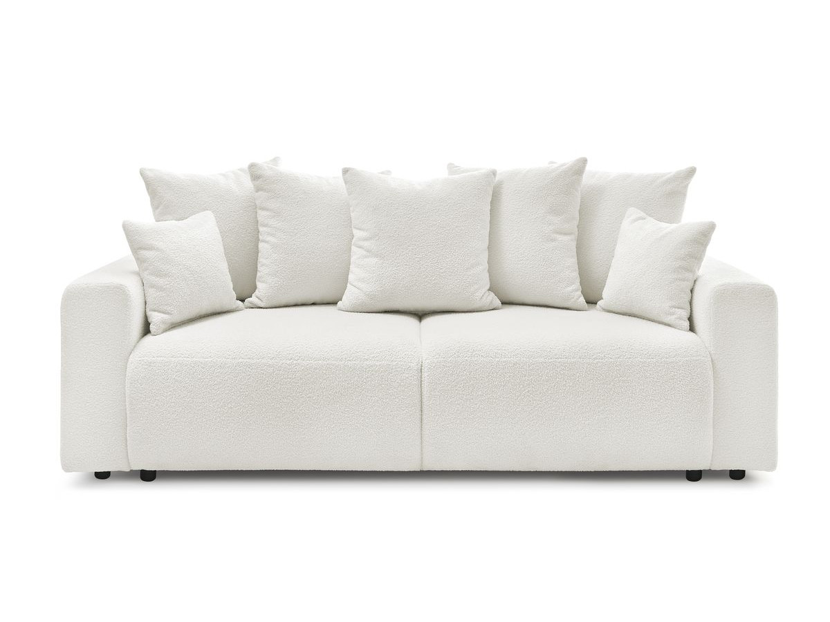 Bobochic Envy Schlafsofa 3-Sitzer mit Bettkasten und rundem Pouf Bouclé-Stoff Weiß
