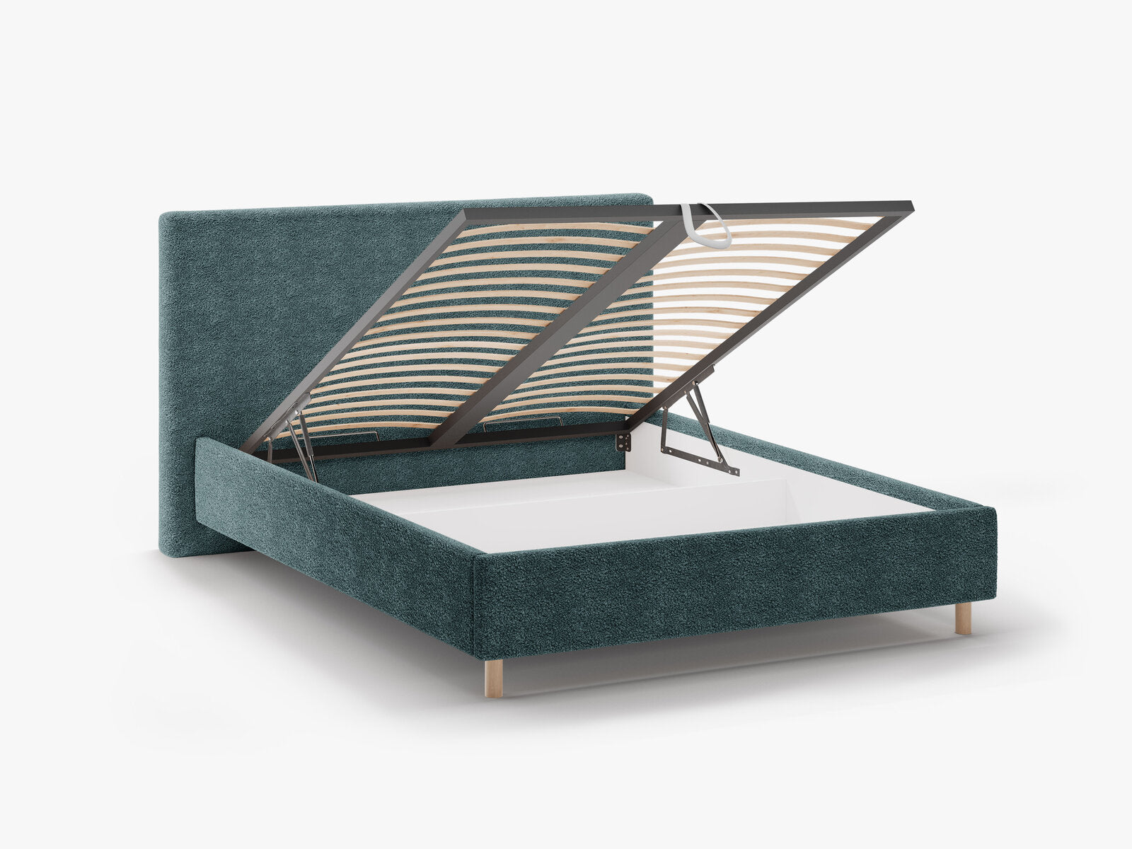 Micadoni Stauraumbett mit Kopfteil Eloise Boucle Rolf Petrol 180x200