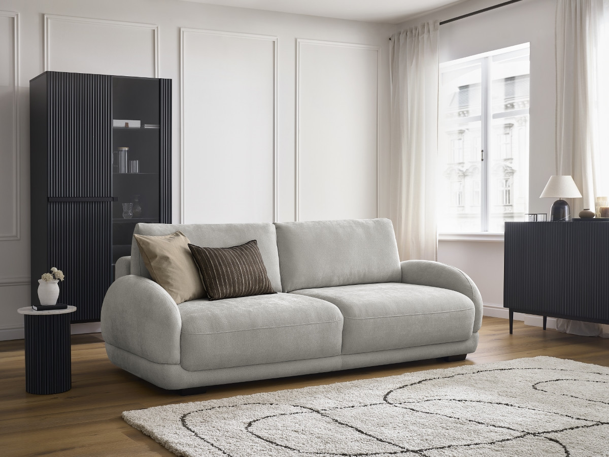 Bobochic Monica Schlafsofa 3-Sitzer mit Bettkasten Stoff Hellgrau