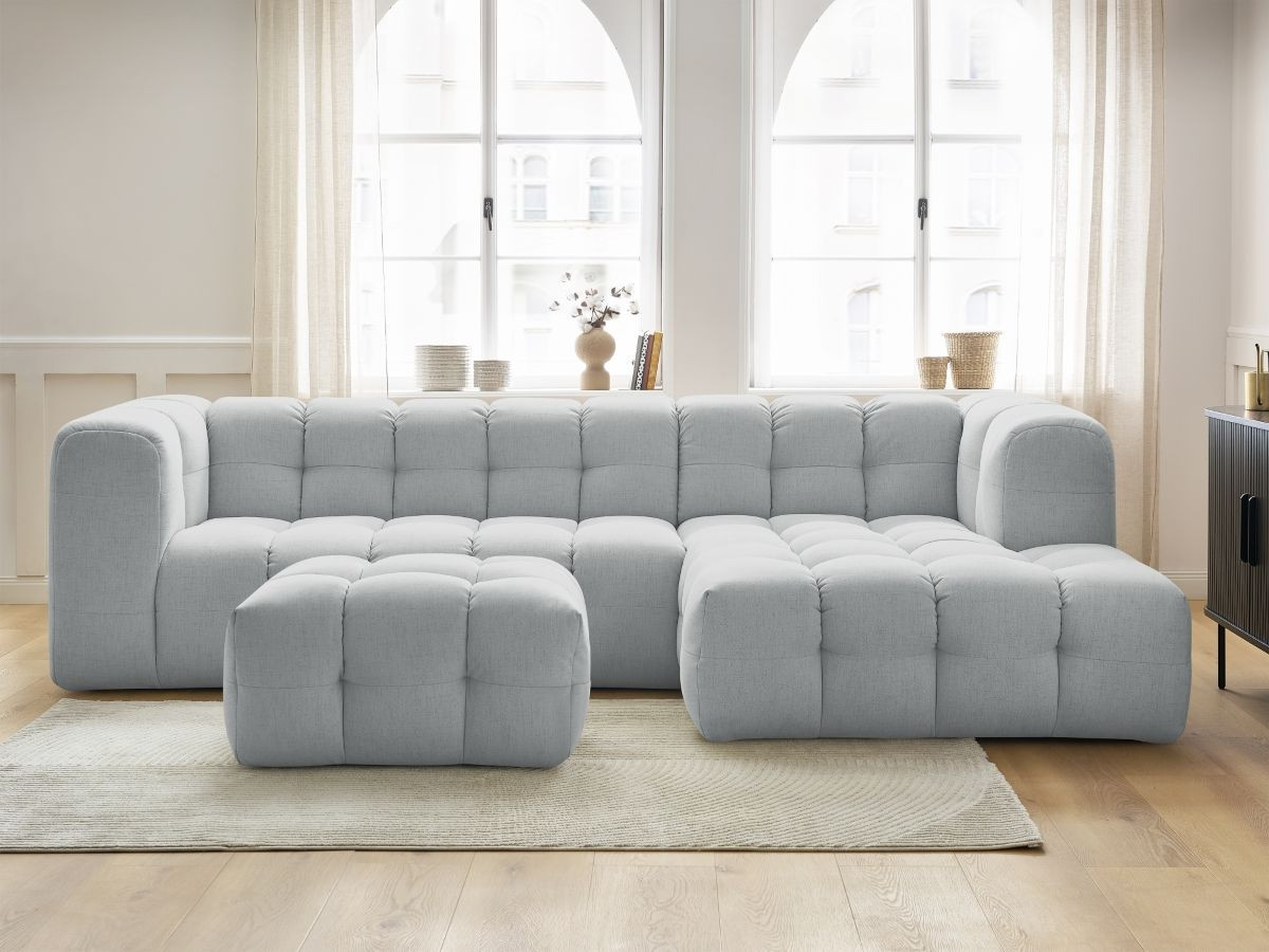 Bobochic Cloud Ecksofa mit Pouf 288 × 184 cm Stoff Hellgrau Ecke rechts