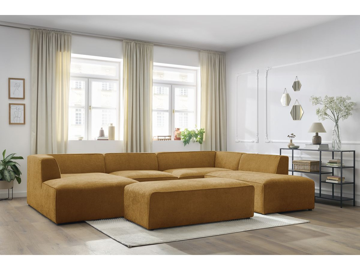 Bobochic Megeve Wohnlandschaft mit Pouf Strukturstoff Gelb Ecke links