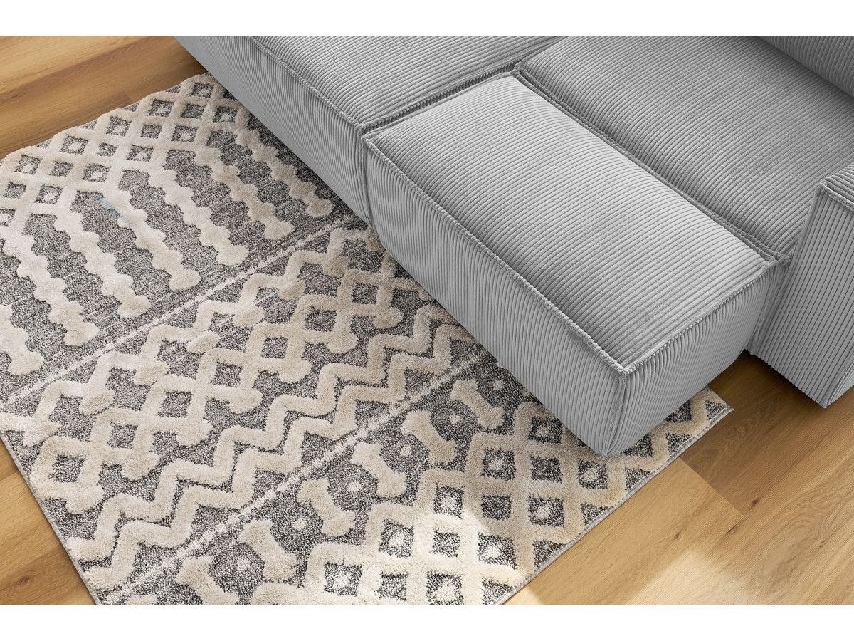 Bobochic Nihad Ecksofa mit Pouf Cordsamt Hellgrau Ecke links