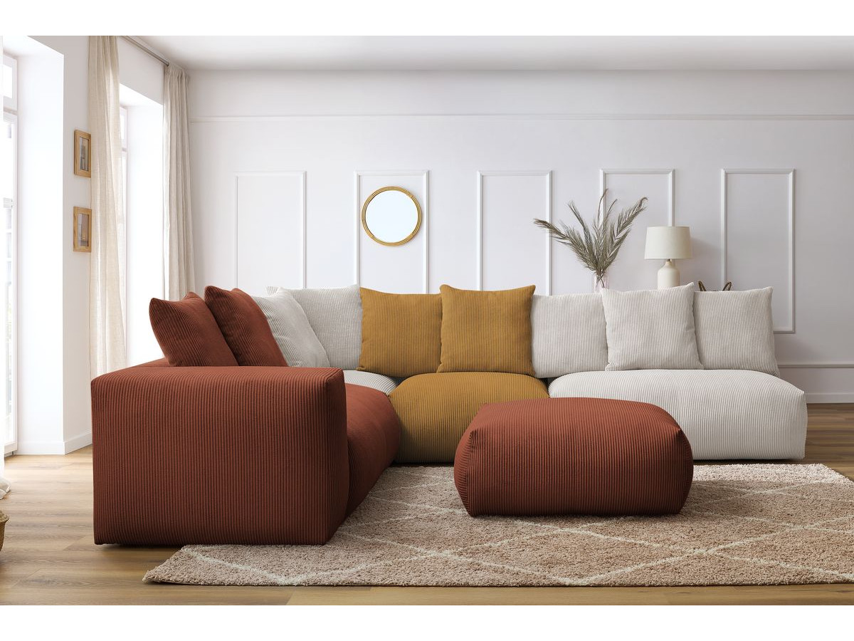 Bobochic Voltaire Ecksofa mit Pouf 322 × 268 cm Cordsamt Mehrfarbig Ecke links