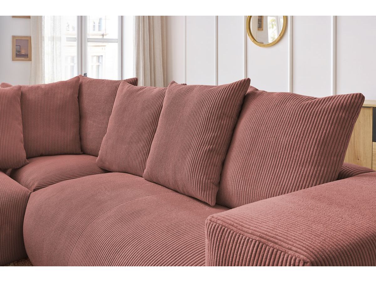 Bobochic Voltaire Ecksofa mit Pouf 268 × 214 cm Cordsamt Rosa Ecke links