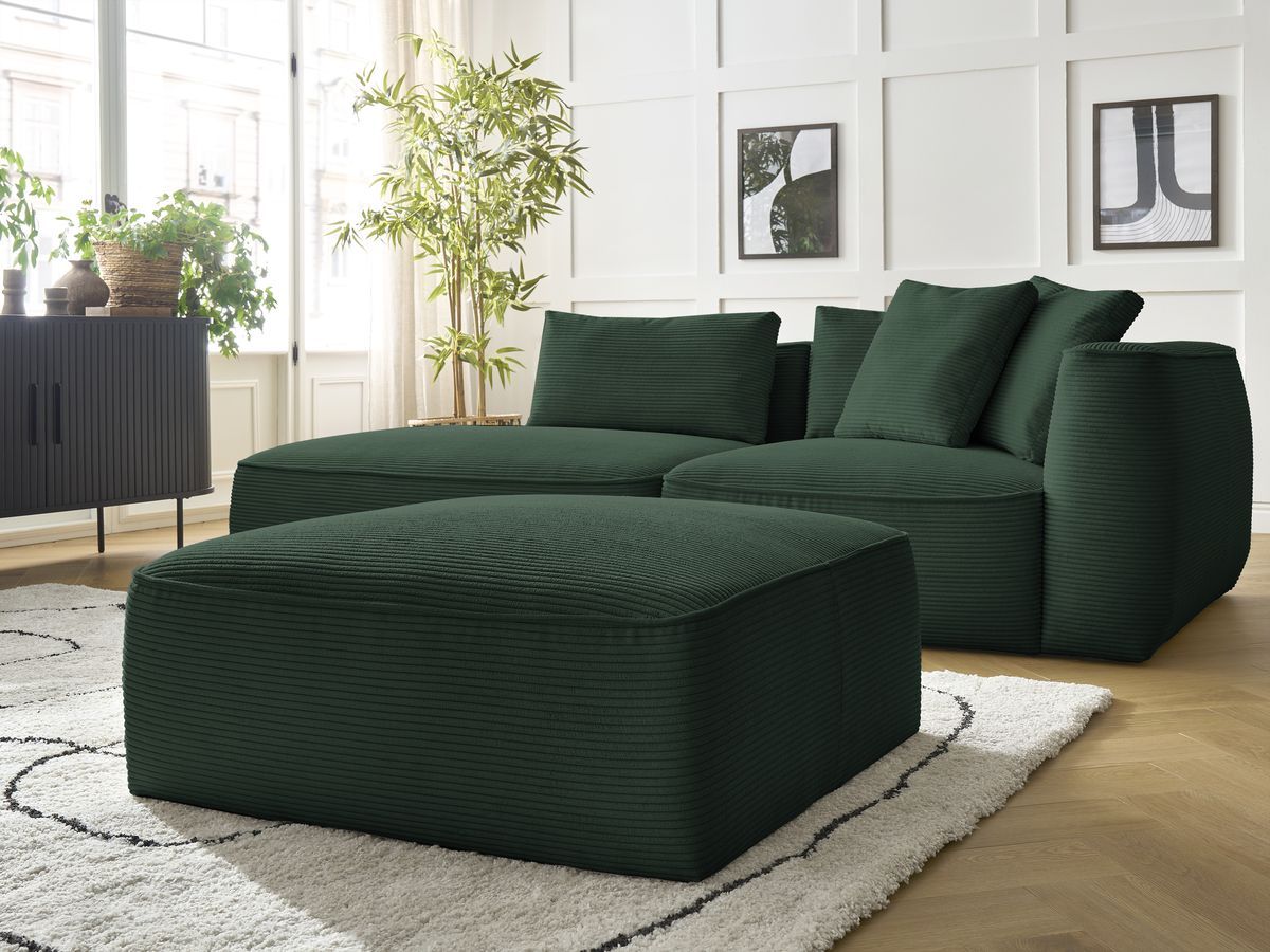Bobochic Leopold Sofa 4-Sitzer mit Pouf Cordsamt Dunkelgrün Armlehne rechts