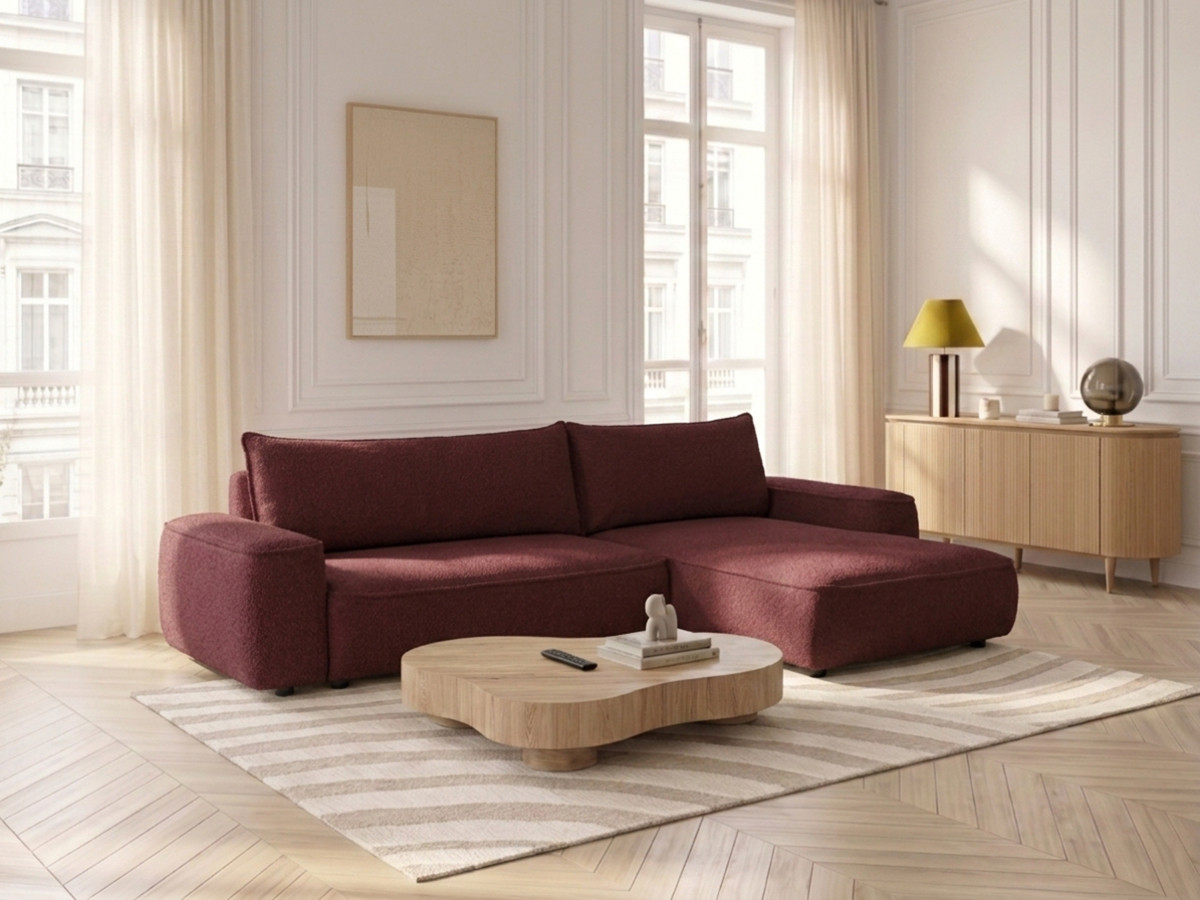 Bobochic Honore Ecksofa mit Schlaffunktion und Bettkasten Chenille Rot