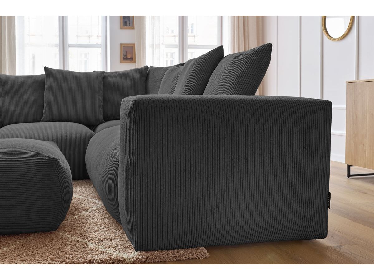 Bobochic Voltaire Ecksofa mit Pouf 268 × 214 cm Cordsamt Dunkelgrau Ecke links