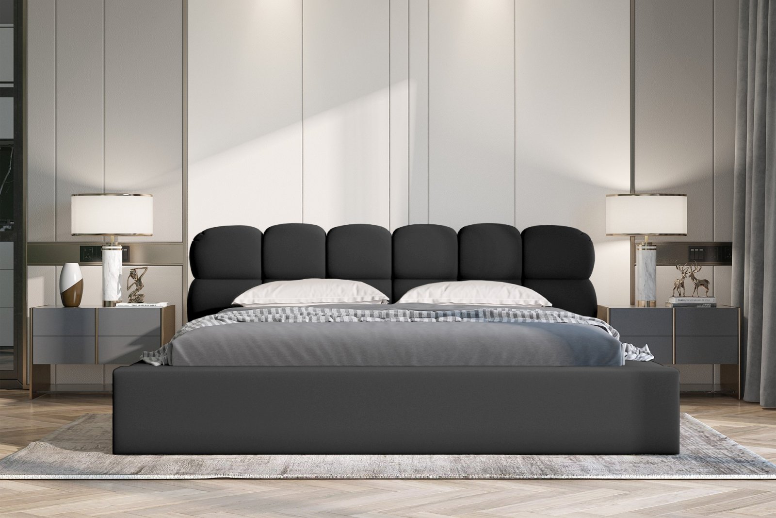 Polsterbett Vento-New Samtstoff 140x200 mit Metallrahmen Piano 17 Schwarz