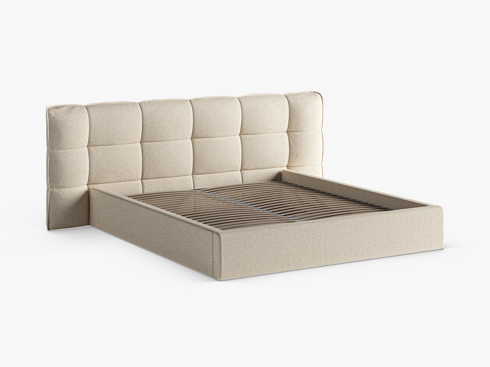Micadoni Stauraumbett mit Kopfteil Eric Strukturierter Stoff Puente Hellbeige Melange 180x200