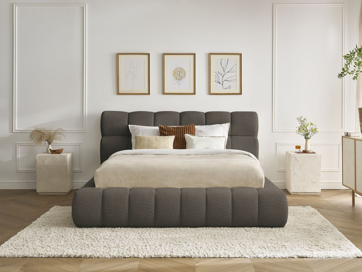 Bobochic Mont-blanc Polsterbett mit Bettkasten Bouclé-Stoff Braun, Liegefläche 140 × 190 cm