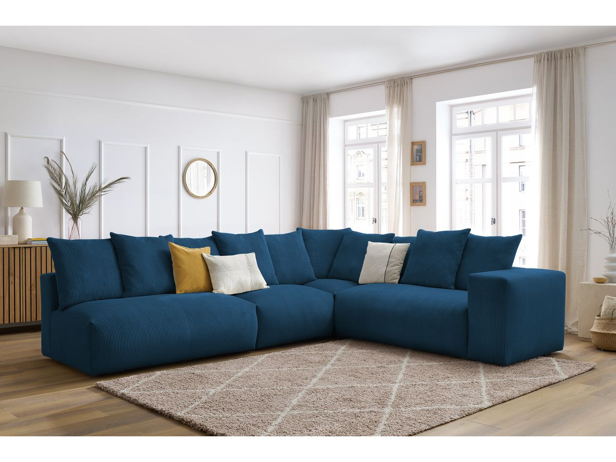 Bobochic Voltaire Ecksofa 322 × 268 cm Cordsamt Dunkelblau Ecke rechts