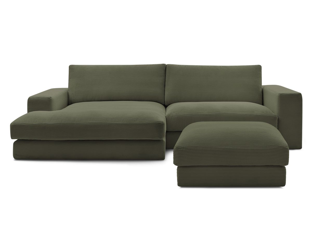 Bobochic Leonard Ecksofa mit Pouf 274 × 159 cm Cordsamt Hellgrün Ecke links