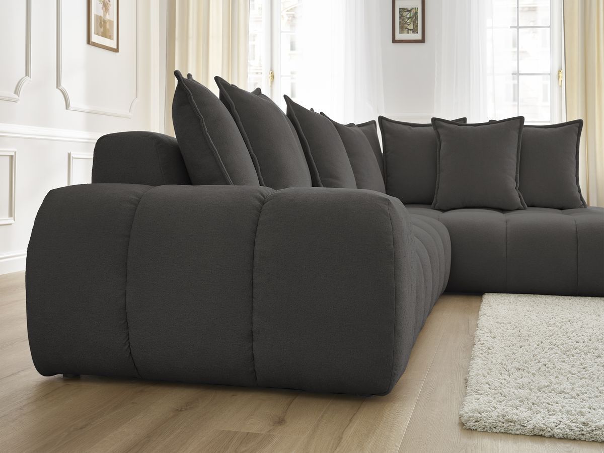 Bobochic Everest Ecksofa, 10 Kissen Strukturstoff Dunkelgrau Ecke rechts
