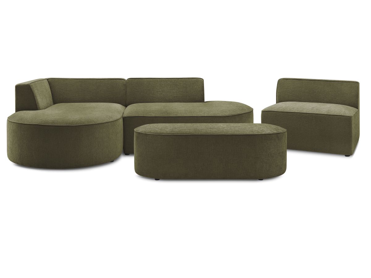 Bobochic Rousseau Ecksofa mit Sofamodul und Pouf Strukturstoff Grün Ecke links