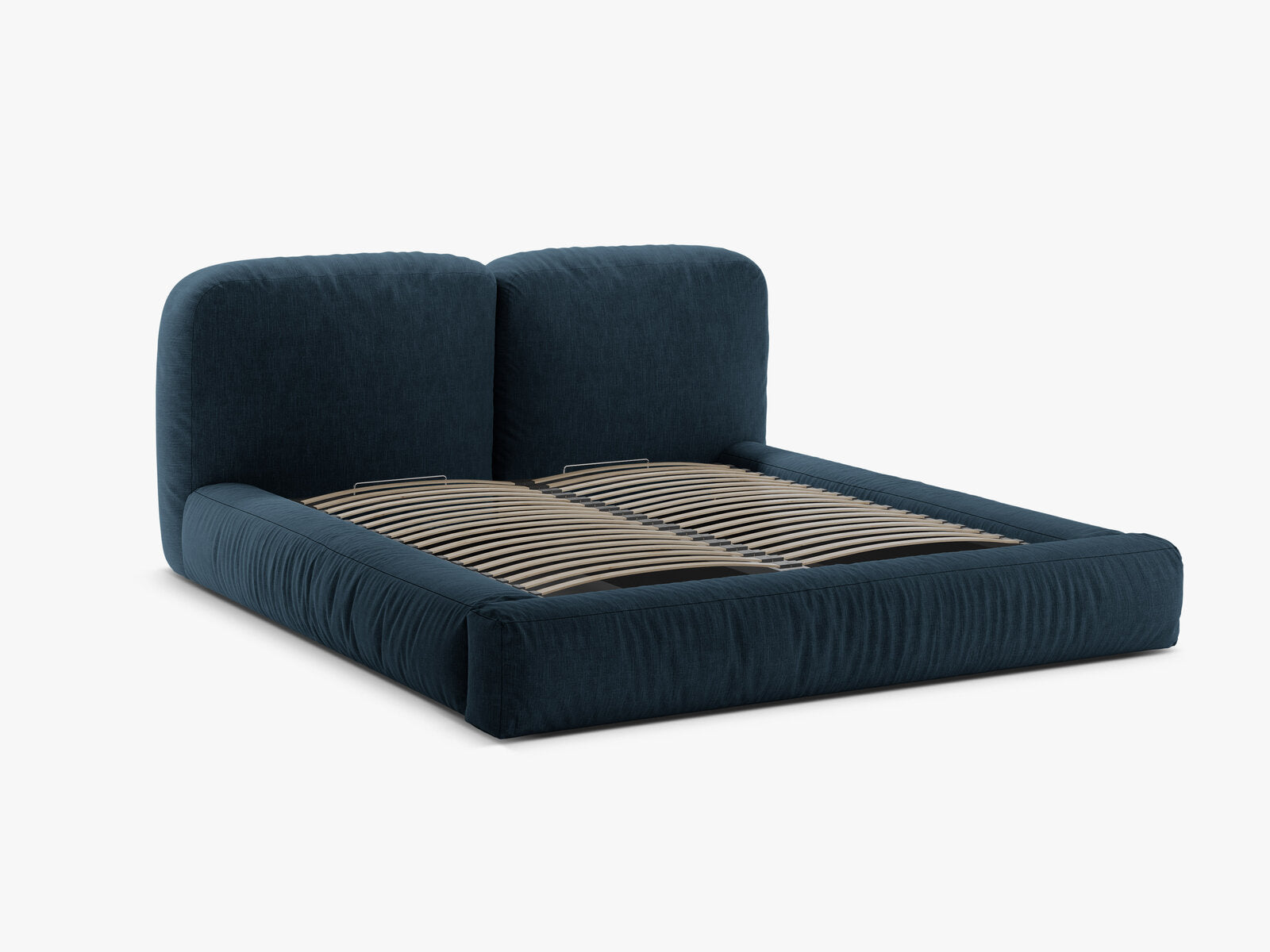 Micadoni Stauraumbett mit Kopfteil Martina Strukturierter Stoff Boston Jeansblau 140x200