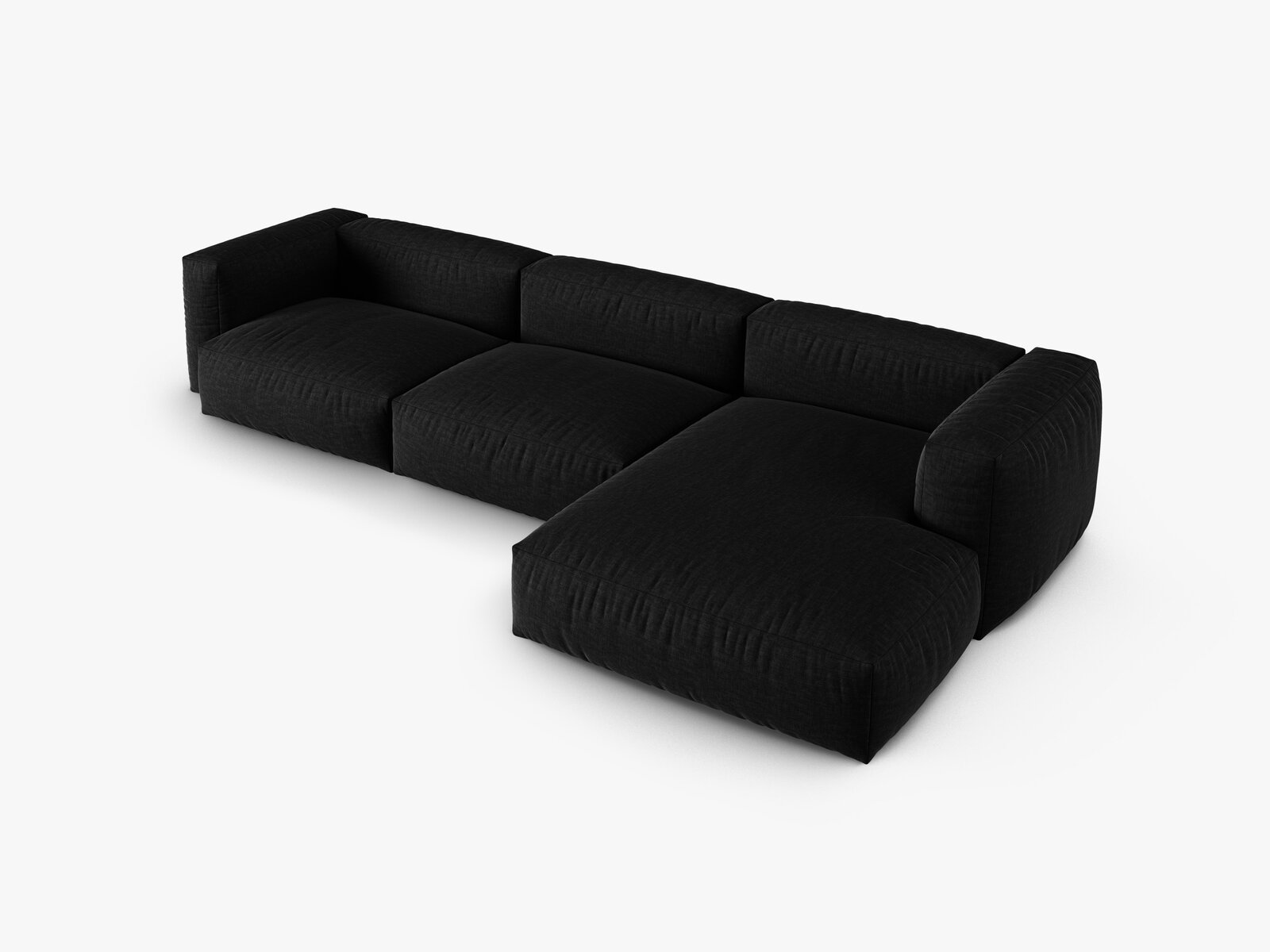 Micadoni Ecksofa Martina 3-Sitzer 90cm Sitztiefe Rechts Strukturierter Stoff Boston Schwarz