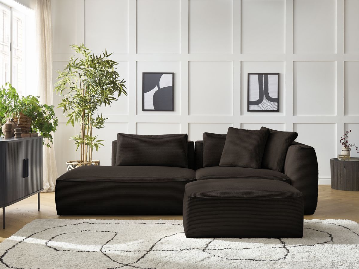 Bobochic Leopold Sofa 4-Sitzer mit Pouf Cordsamt Braun Armlehne rechts