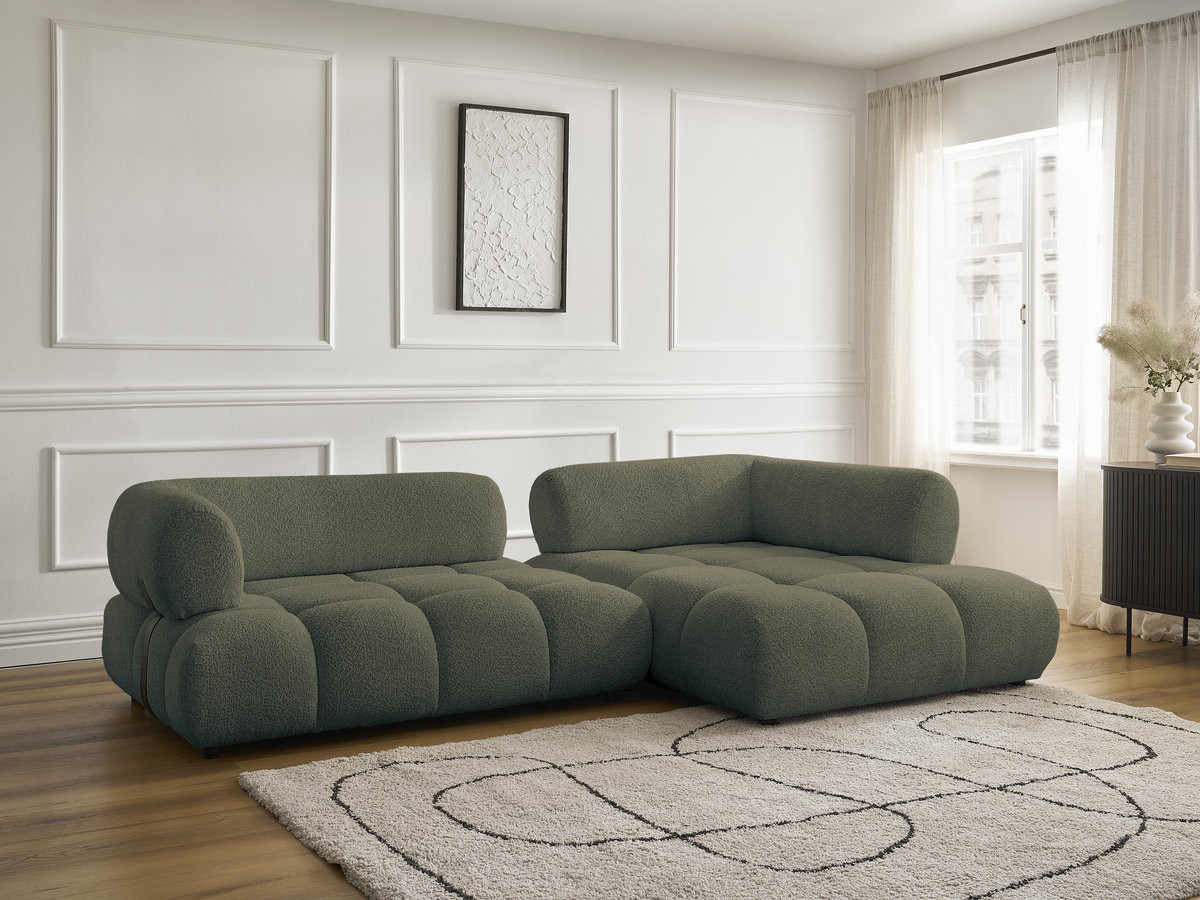 Bobochic Alya Ecksofa Bouclé-Stoff Grün Ecke rechts