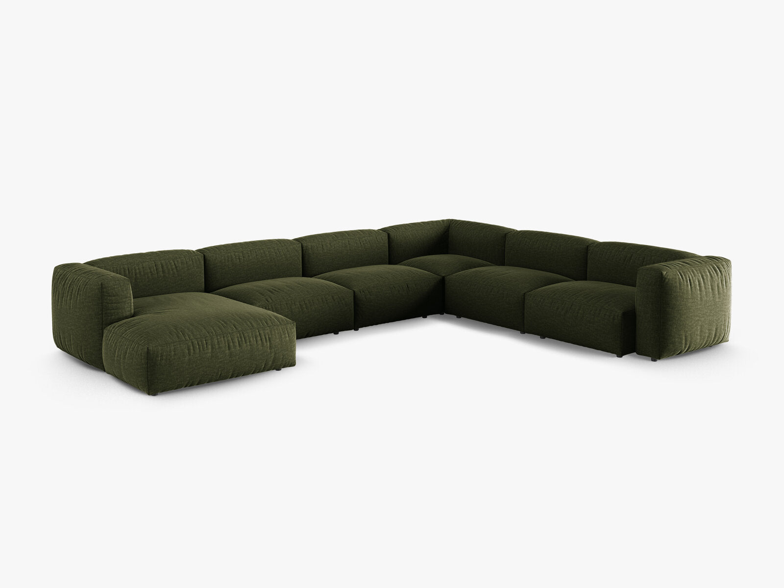 Micadoni modulares Ecksofa XL Martina 6-Sitzer 90cm Sitztiefe Rechts Strukturierter Stoff Boston Grün