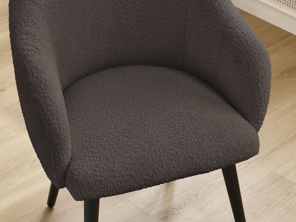 Bobochic Sophie Esszimmerstuhl 2er-Set mit skandinavischen Beinen, schwarz Bouclé-Stoff Braun