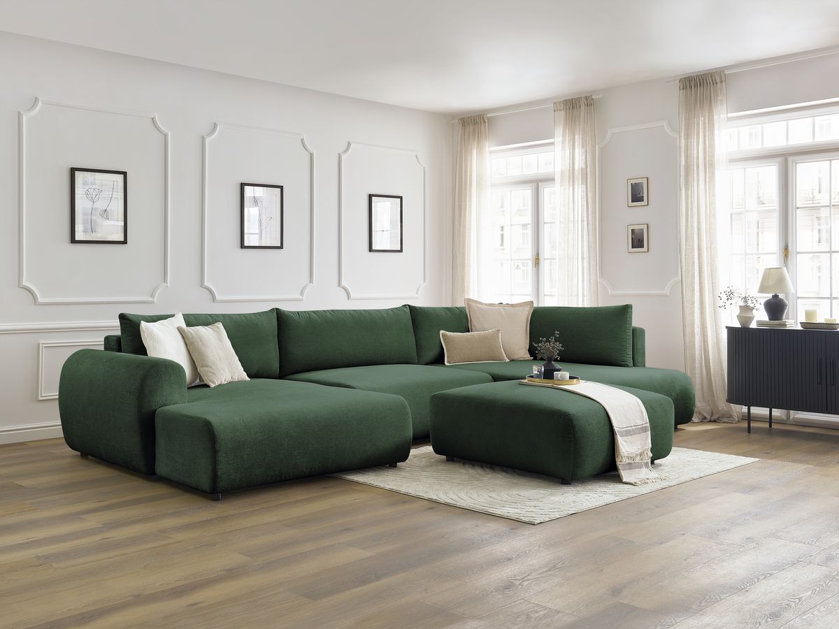 Bobochic Lucien Wohnlandschaft mit Pouf Stoff Grün Ecke links