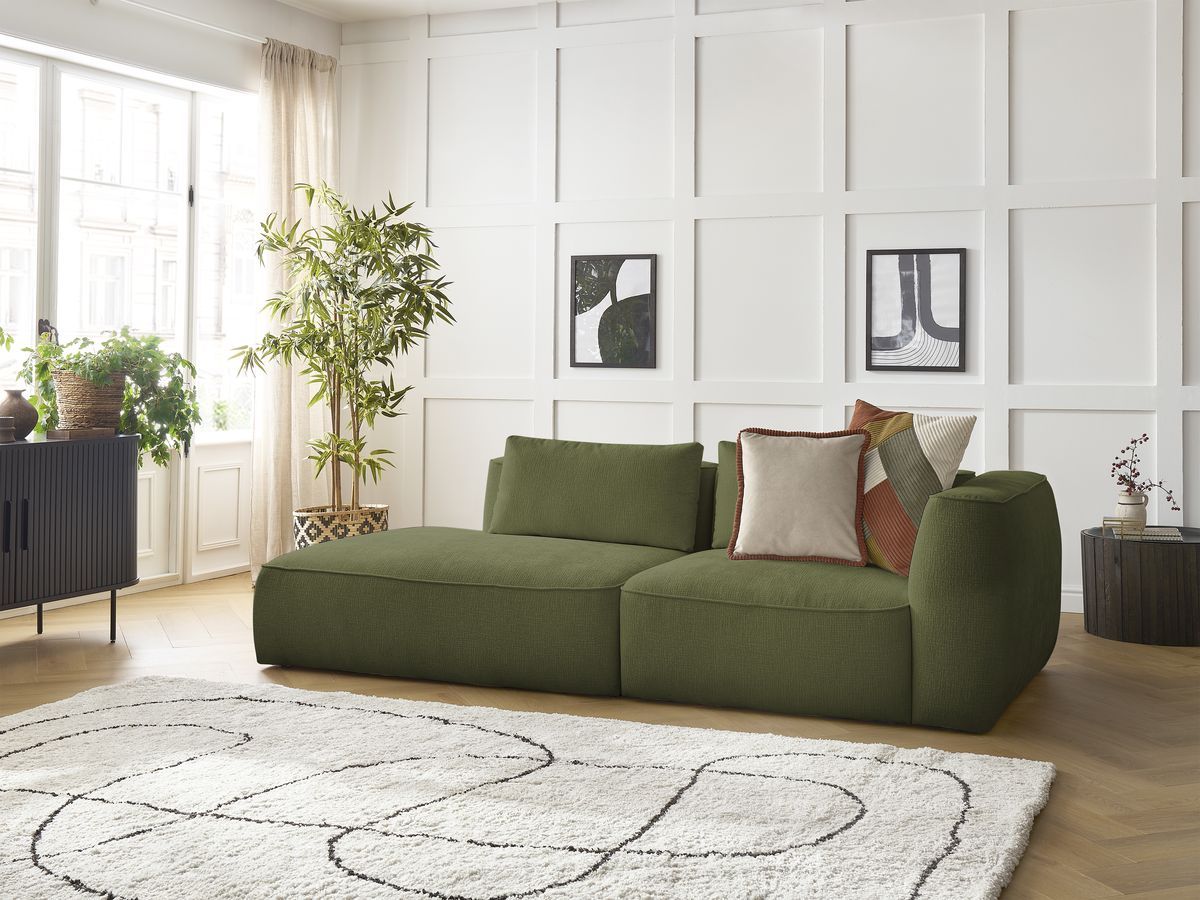 Bobochic Leopold Sofa 3-Sitzer Strukturstoff Dunkelgrün Armlehne rechts