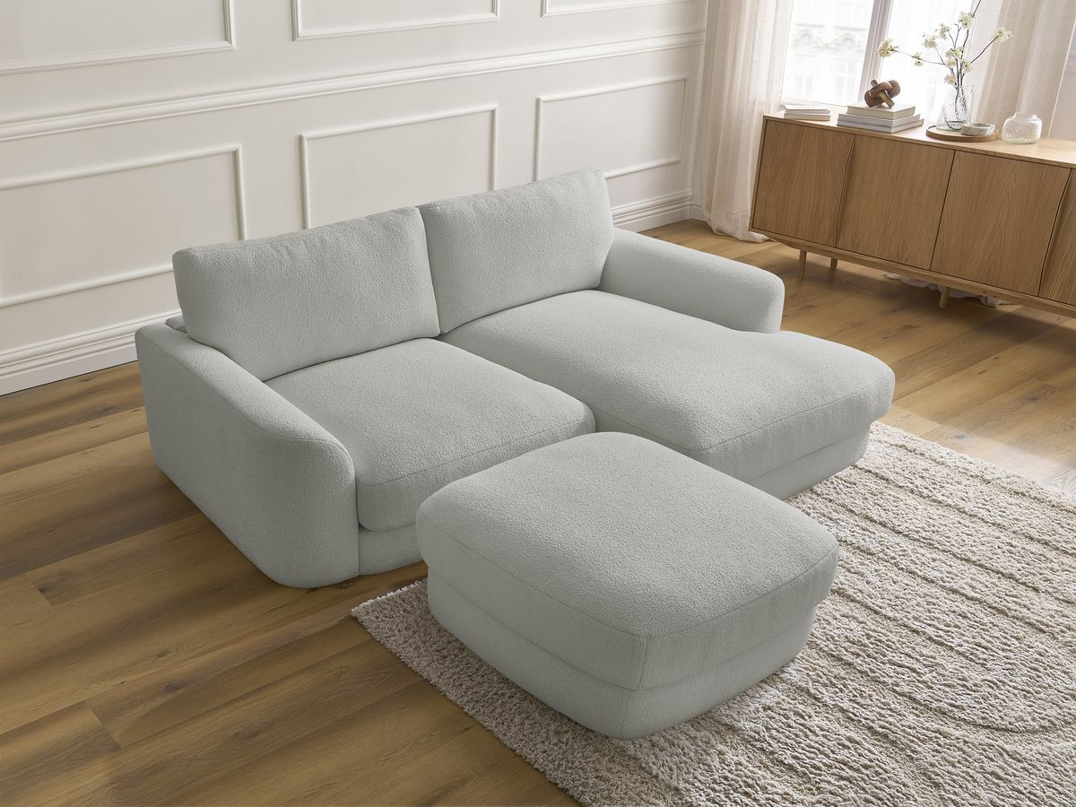 Bobochic Leonore Ecksofa mit Pouf Bouclé-Stoff Hellgrau Ecke rechts
